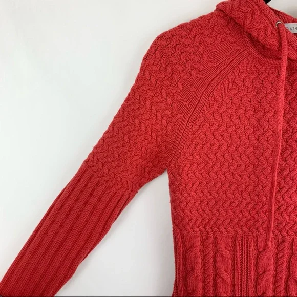 Athleta Red Cold Spell Merino Wool Cable Knit Hooded Sweater Dress XS - Picture 6 of 12